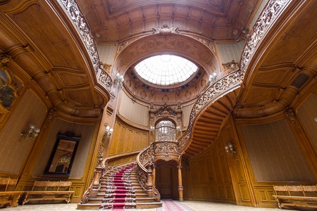 Lviv, Ukraine - 18 February, 2016: House of Scientists - a former national casino (until 1939) built by "Fellner and Helmer" in the years 1897-1898. February 18, 2016 Lviv, Ukraine.のeditorial素材