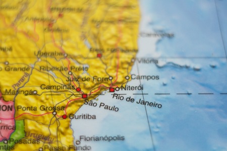 Beautiful photo of a map of Brazil and the capital Rio de janeiro .