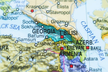 Photo of a map of Georgia and the capital Tbilisi .の写真素材