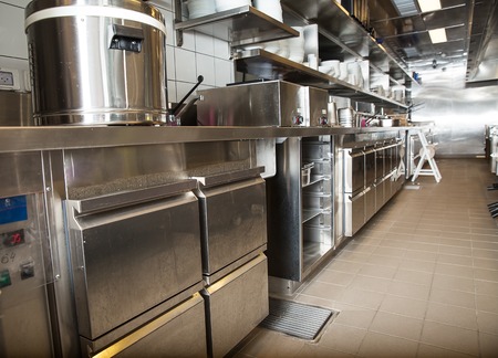 Professional kitchen, view counter in stainless steel .