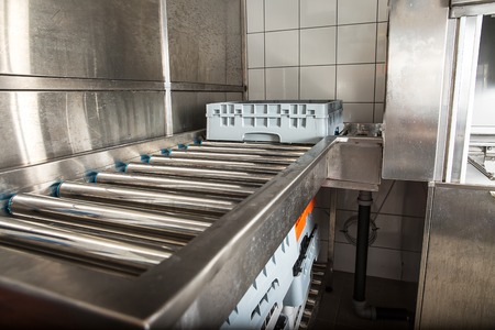 Professional kitchen, view counter in stainless steel .の写真素材