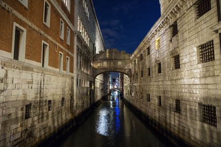 Beautiful view of the bridge of sighs at night , Venice , Italy .の写真素材