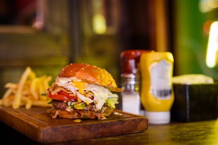 hamburguer with a coold beerの写真素材