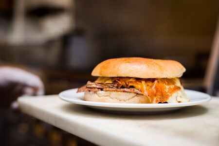 a traditional chilean sandwich call barros lucoの写真素材