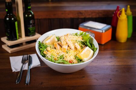 a fresh salad with nice dressingの写真素材