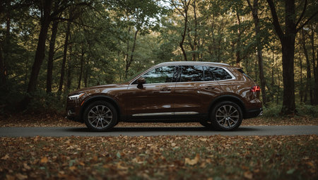 Brown SUV in Autumn Forestの素材