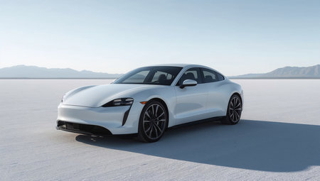 White Sports Car on Salt Flatsの素材