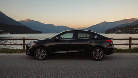 Black Sedan by Lakeside at Sunsetの素材