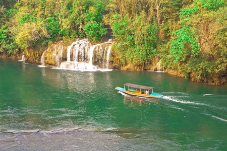 Waterfall, Erawan national park, Thailand.の写真素材