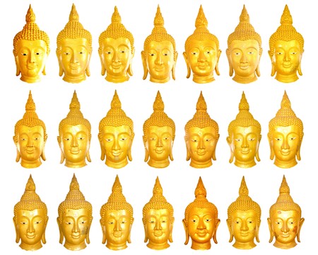 Set of all different Buddha image faces. All from Wat Mahathat, Supanburi, Thailand.の写真素材