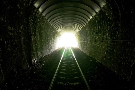 Light at the entrance of train tunnel.の写真素材