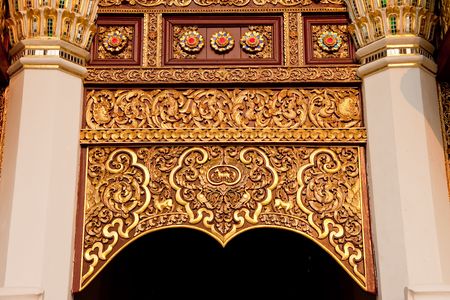 Gate decoration in Northern Thai style architectureの写真素材