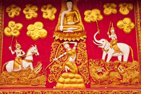 Buddha biography on church wallの写真素材