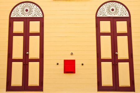 Doors of monk's house in Wat Suan Plu, Bangkok, Thailandの写真素材