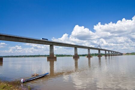 Thai-Lao Friendship Bridge across Khong river, joined Thai and Laoの写真素材