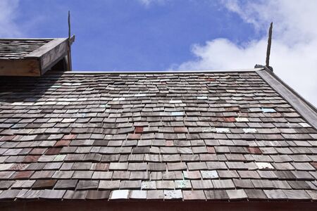 Wood tile on roof of Thai style houseの写真素材