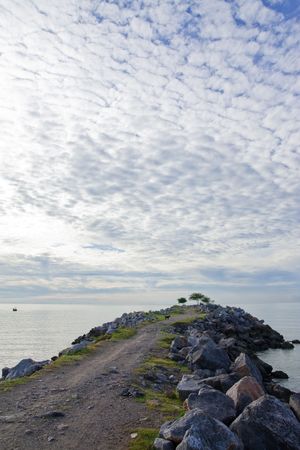 Stone jetty of Cha Am bay, Thailandの写真素材
