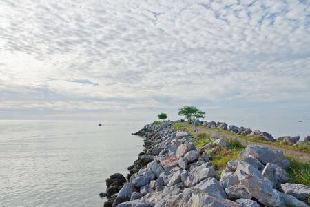 Stone jetty of Cha Am bay, Thailandの写真素材