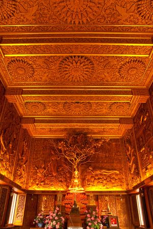Inside of wholly teak wood church in Thailandの写真素材
