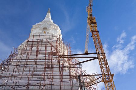 White huge pagoda under constructionの写真素材