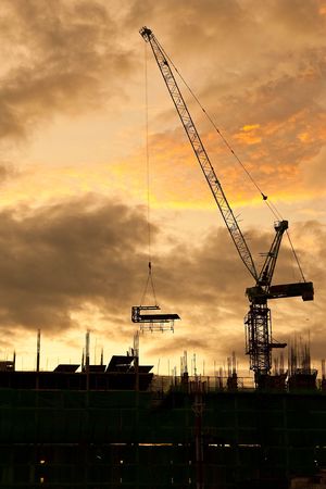 Construction site at twilightの写真素材