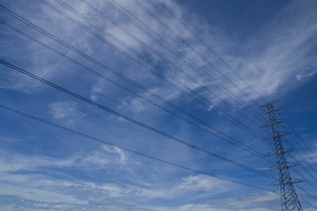 Electric pillar and blue skyの写真素材