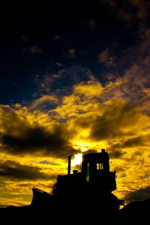 Tractor in construction site on high mountainの写真素材