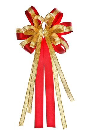 Red and gold color bow on white backgroundの写真素材