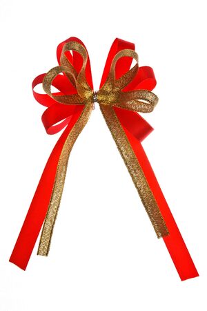 Red bow on white backgroundの写真素材
