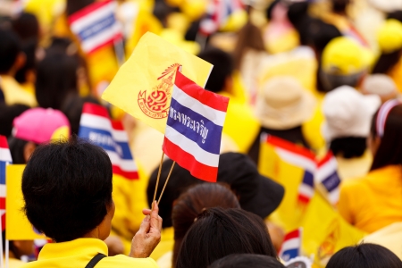 BANGKOK, THAILAND - DECEMBER 5  Unidentified Thai people gather together in order to bless the birthday of His Majesty the King on December 5, 2012 in Bangkok, Thailand のeditorial素材