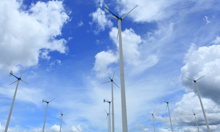 Wind turbines in farm and blue sky