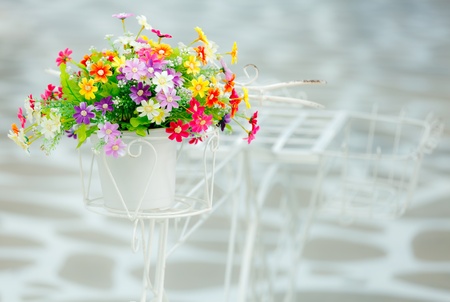 Colorful artificial flowers made from fabricの写真素材