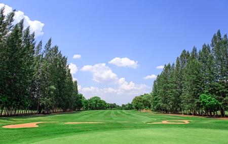 Golf course and blue sky in sunny dayの写真素材