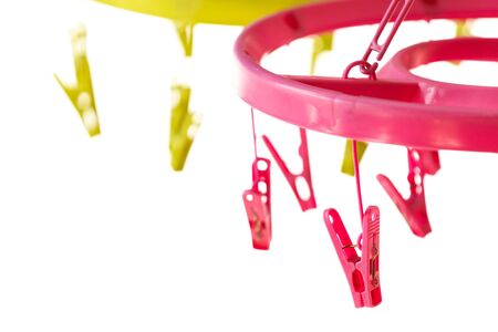 Bright color clip in coat hangerの写真素材