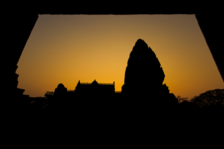 Pimai ancient city in north of Thailand at twilightの写真素材