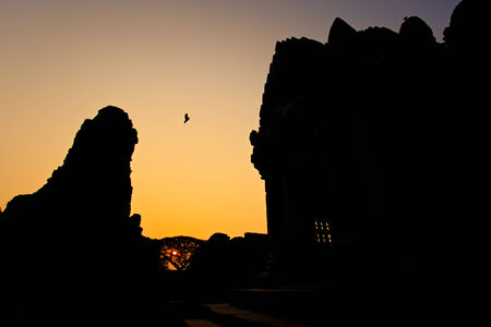 Sunset behind Pimai ancient city in north of Thailandの写真素材