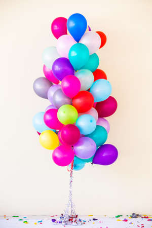 Group of colorful balloons on pastel color background.の写真素材