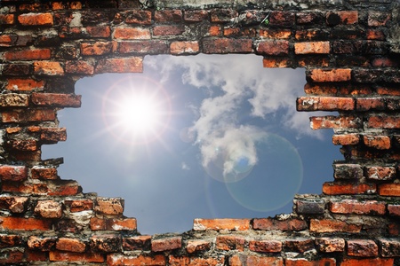 Brick wall and sunの写真素材