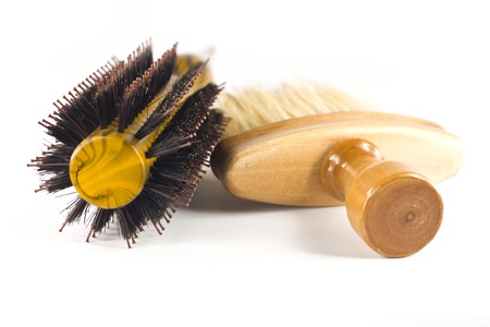 Barber brushes  isolated on white backgroundの写真素材