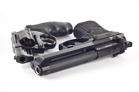 Revolver and magazine gun  isolated on white backgroundの写真素材