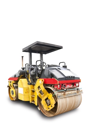 Road roller isolated on white background with clipping path