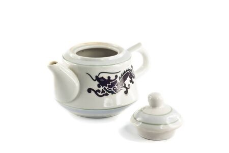 Chinese ceramic teakettle isolated on white backgroundの写真素材