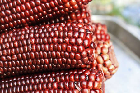 Boiled purple corn for sale in marketの写真素材