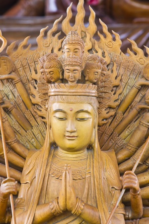 Guan Yin thousand hands wooden carvedの写真素材