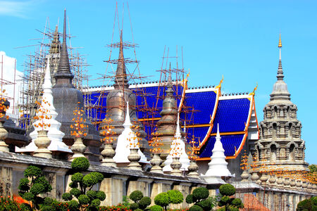 Wat Baan Den construction  and blue sky thailand.の写真素材