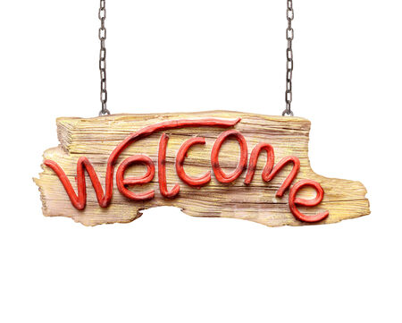 Wood sign from a chain isolated on whiteの写真素材