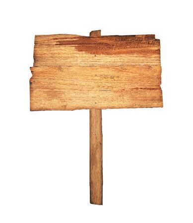 Wooden sign isolated on white background.の写真素材