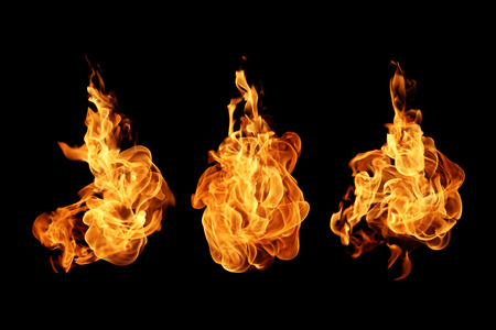 Fire flames collection isolated on black background