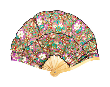 Traditional fan, colorful fan, isolated on whiteの写真素材