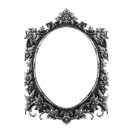 old decorative frame - handmade, engraved - isolated on white backgroundの写真素材